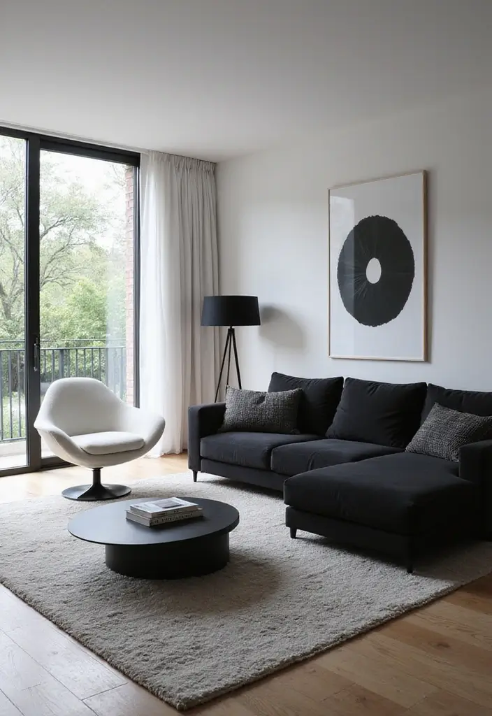 30 Black and White Home Decor Living Room Designs That Wow - 6. Bold Furniture Choices