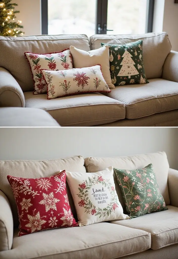 30 Christmas Decor Ideas for the Home Full of Festive Cheer - 16. Holiday Pillow Covers
