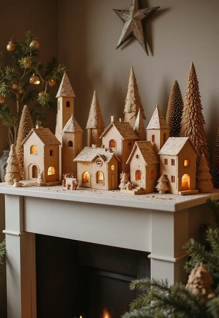 30 Christmas Home Decor Ideas for a Living Room Full of Holiday Spirit - 13. Eco-Friendly Christmas Village