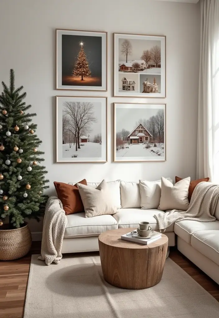 30 Christmas Home Decor Ideas for a Living Room Full of Holiday Spirit - 14. Seasonal Artwork