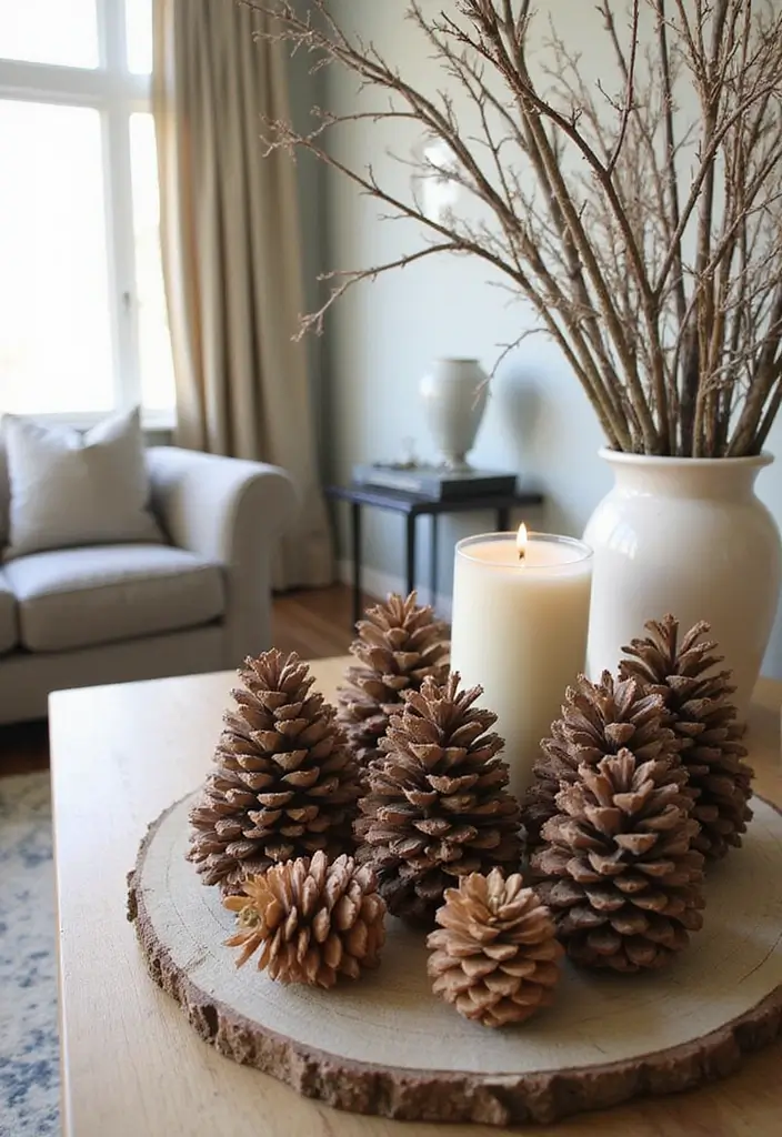 30 Christmas Home Decor Ideas for a Living Room Full of Holiday Spirit - 19. Nature Walk Finds