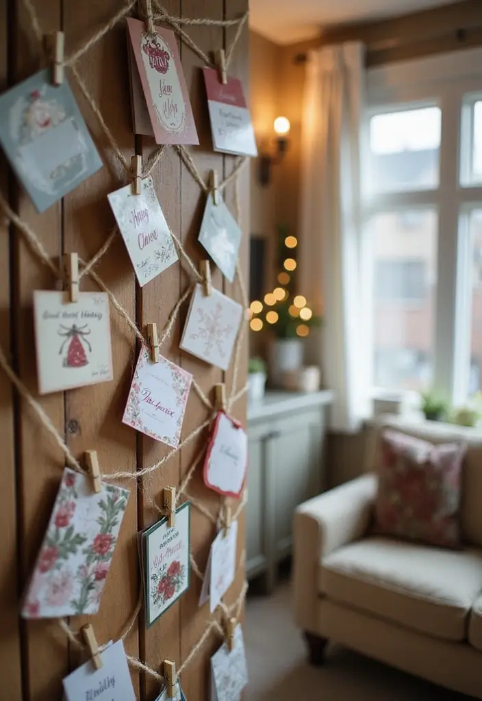 30 Christmas Home Decor Ideas for a Living Room Full of Holiday Spirit - 20. Holiday Card Display