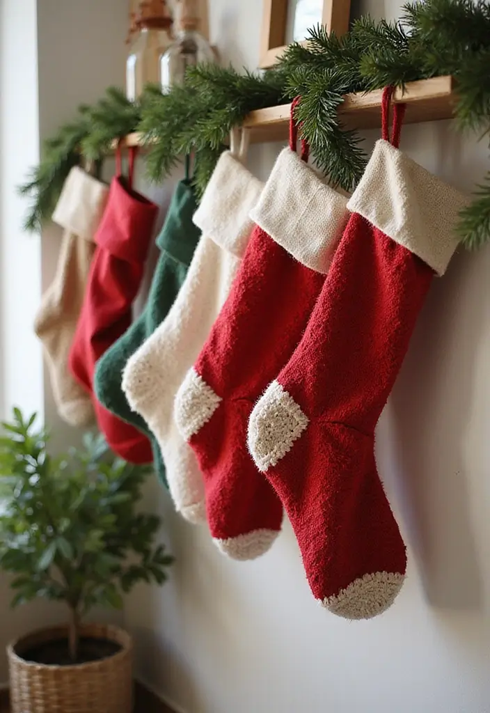 30 Christmas Home Decor Ideas for a Living Room Full of Holiday Spirit - 25. Reusable Christmas Stockings
