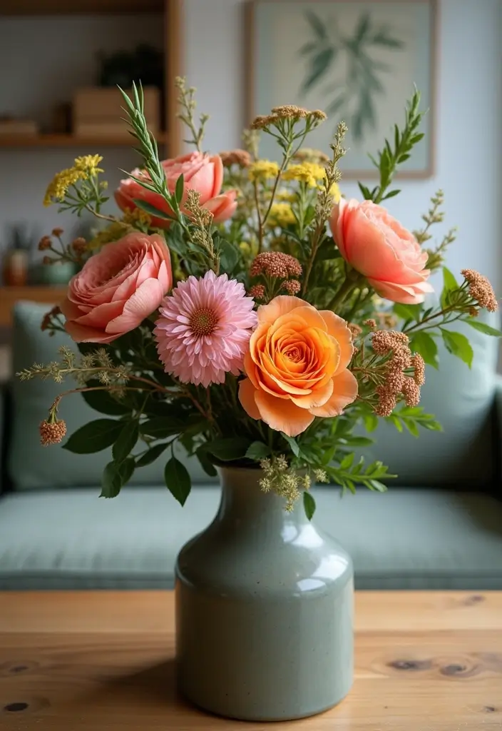 30 Christmas Home Decor Ideas for a Living Room Full of Holiday Spirit - 27. Flower Arrangements with Seasonal Touch