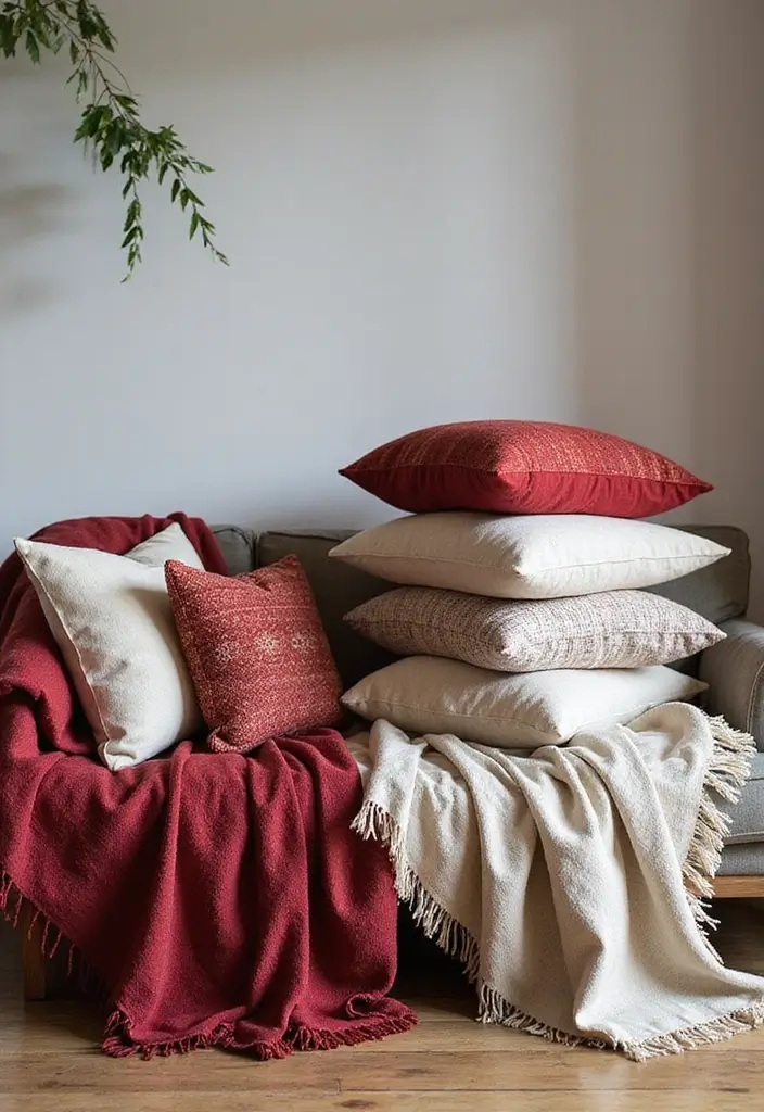 30 Christmas Home Decor Ideas for a Living Room Full of Holiday Spirit - 4. Cozy Textiles