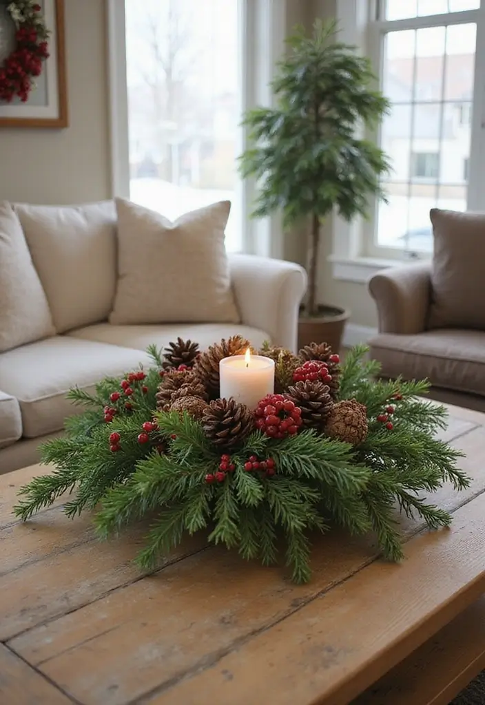 30 Christmas Home Decor Ideas for a Living Room Full of Holiday Spirit - 5. Nature-Inspired Centerpieces