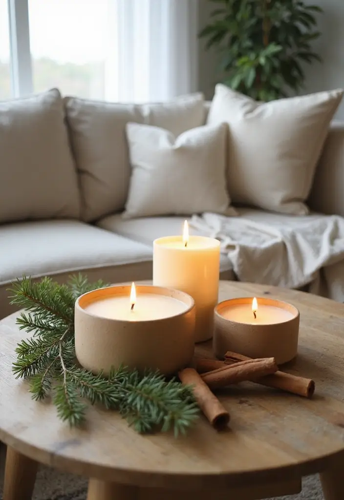 30 Christmas Home Decor Ideas for a Living Room Full of Holiday Spirit - 7. Scented Holiday Candles