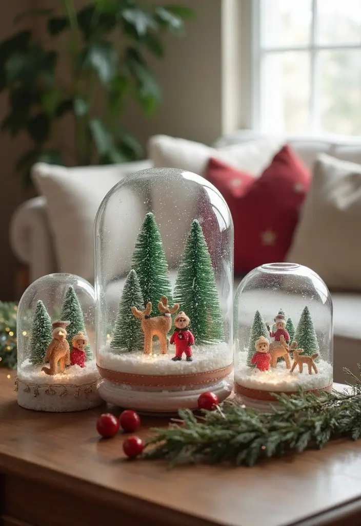 30 Christmas Home Decor Ideas for a Living Room Full of Holiday Spirit - 9. DIY Snow Globes