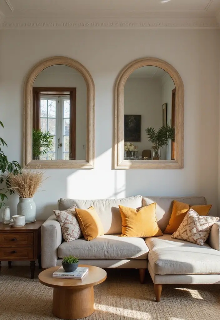 30 Cozy Home Decor Ideas Living Room Inspirations for Comfort Lovers - 27. Use Mirrors for Light