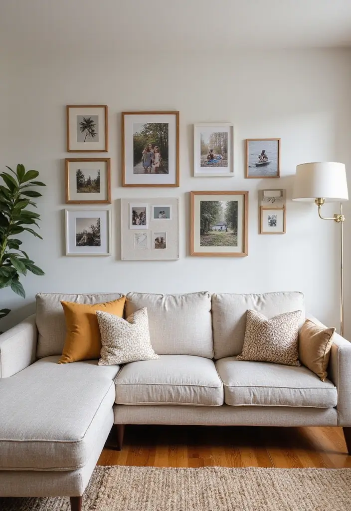 30 Cozy Home Decor Ideas Living Room Inspirations for Comfort Lovers - 7. Personalized Gallery Wall