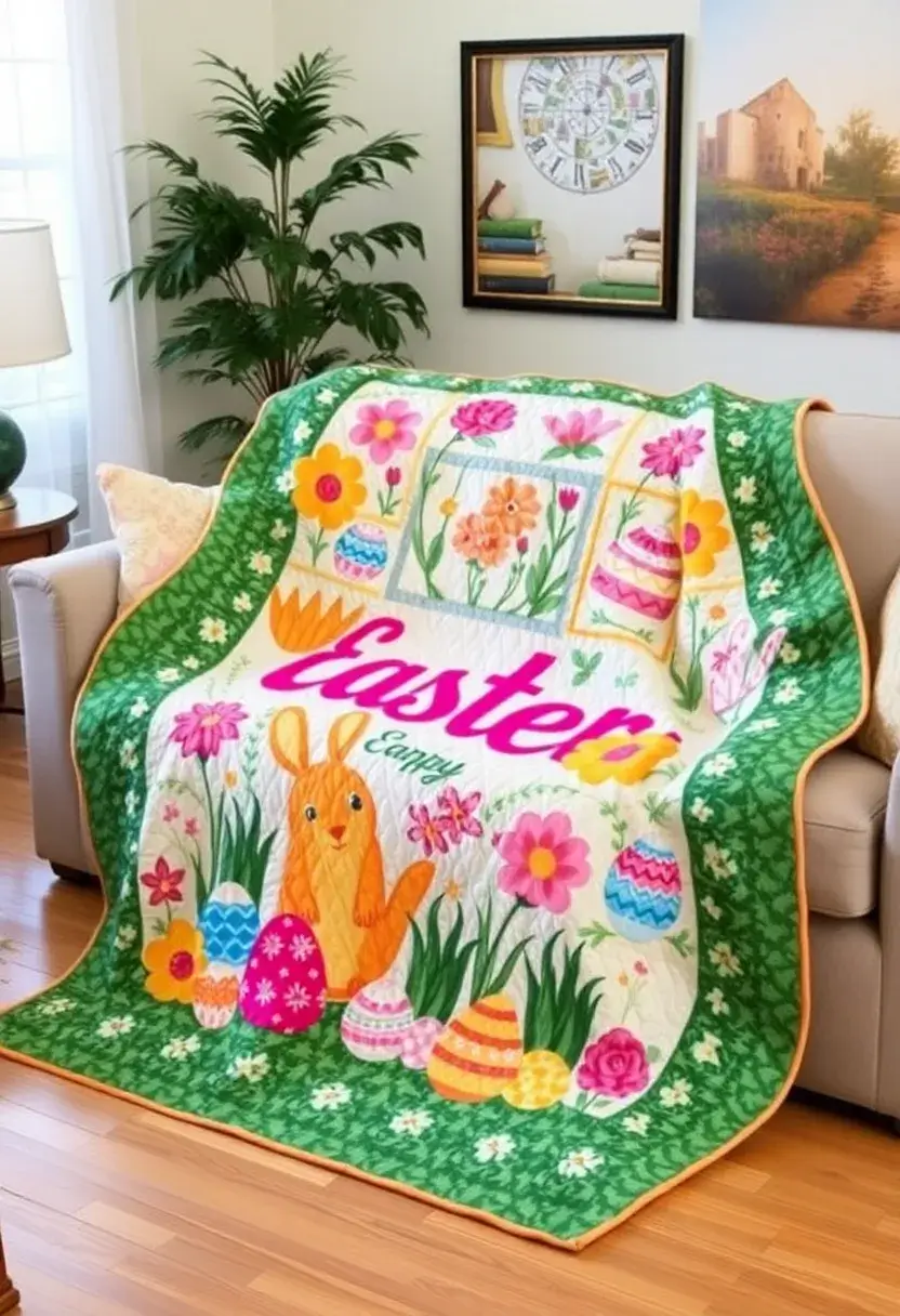 30 Easter Decor Ideas for the Home That Bring Fresh Spring Energy - 17. Easter-Themed Quilt Displays