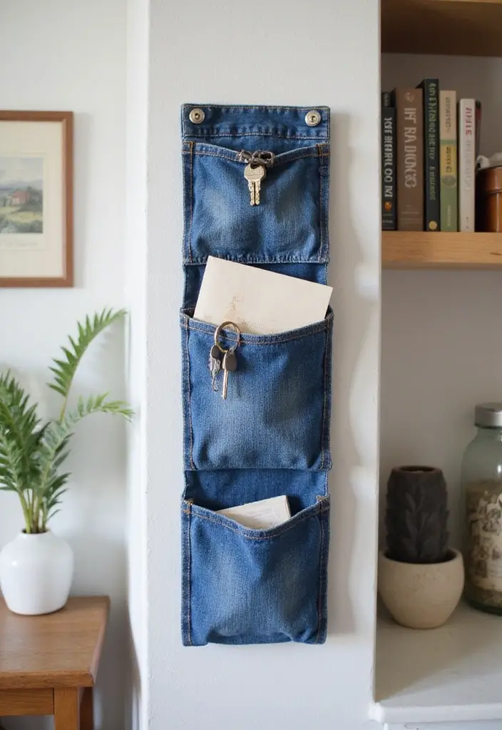 30 Easy DIY Crafts for Home Decor You’ll Want to Try Right Now - 2. Upcycled Denim Pocket Organizer
