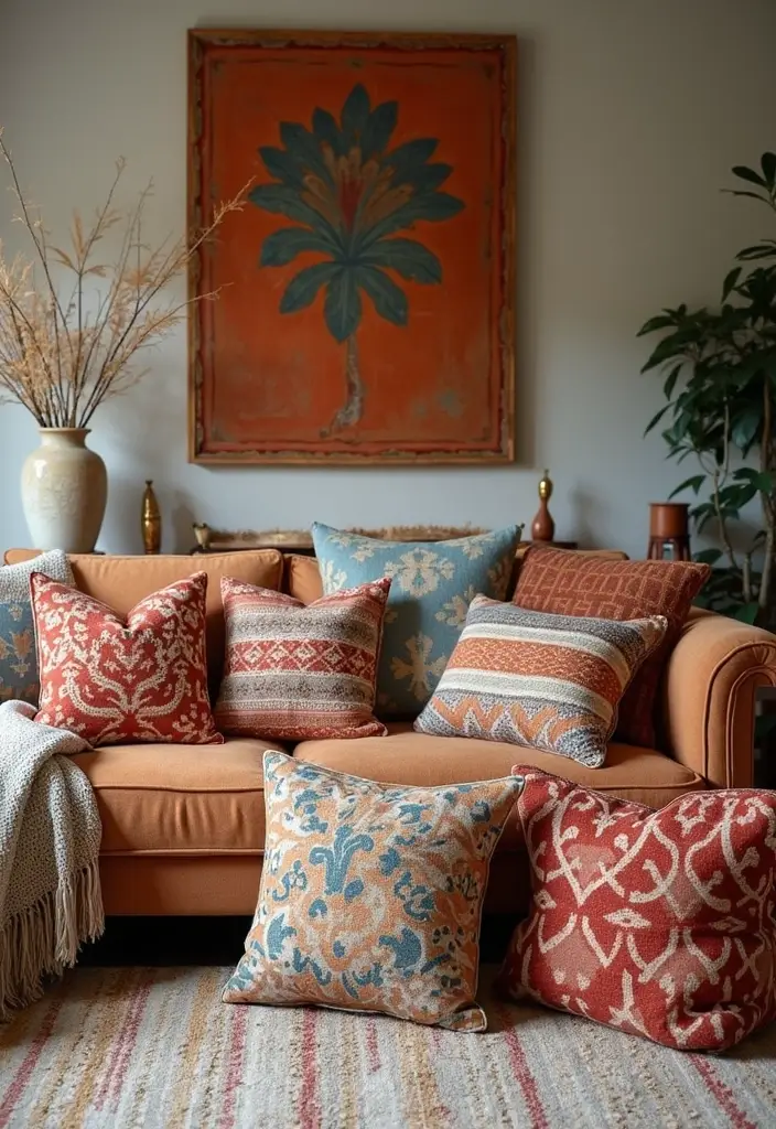 30 Ethnic Home Decor Indian Living Rooms Full of Culture and Warmth - 15. Decorative Pillows and Throws