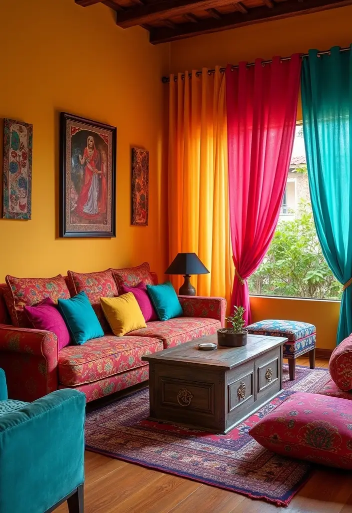 30 Ethnic Home Decor Indian Living Rooms Full of Culture and Warmth - 2. Vibrant Color Combinations