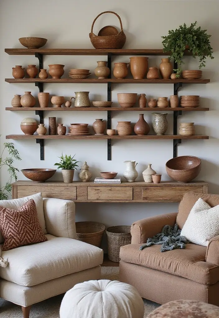 30 Ethnic Home Decor Indian Living Rooms Full of Culture and Warmth - 8. Open Shelving with Cultural Accents