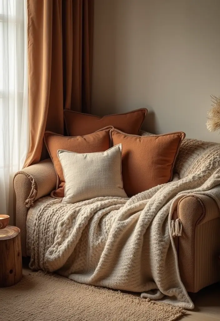 30 Fall Decor Ideas for the Home Boho Style with Earthy Charm - 1. Layered Textiles
