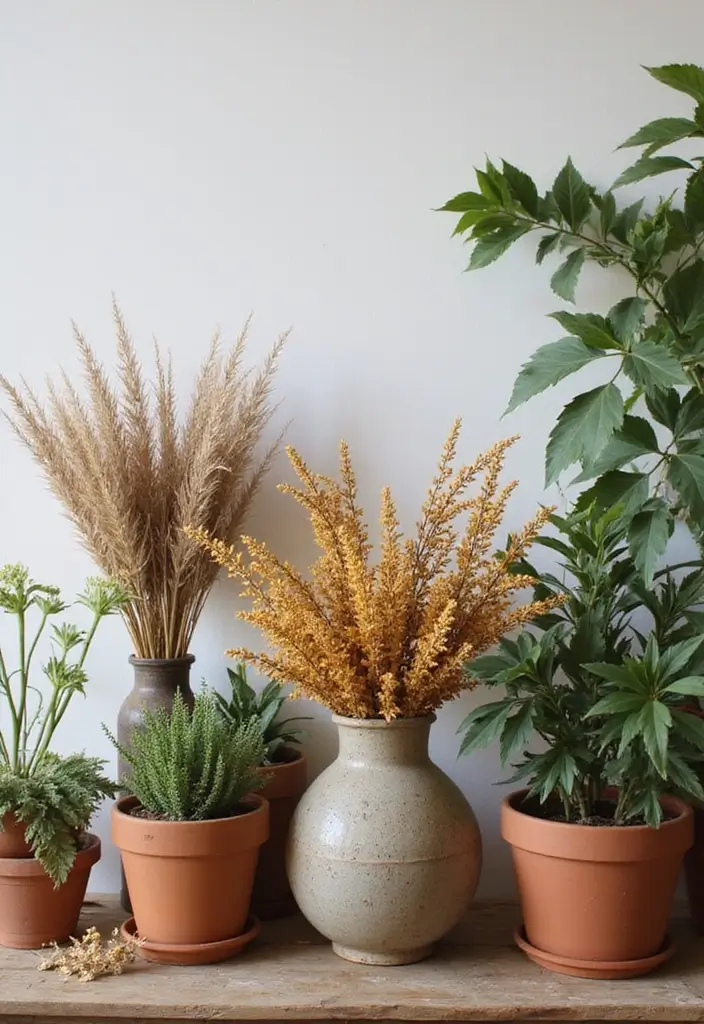 30 Fall Decor Ideas for the Home Boho Style with Earthy Charm - 13. Greenery and Dried Flowers
