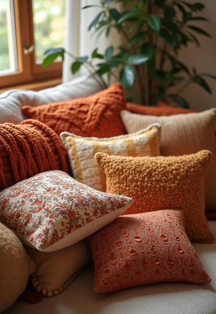 30 Fall Decor Ideas for the Home Boho Style with Earthy Charm - 16. Decorative Throw Pillows