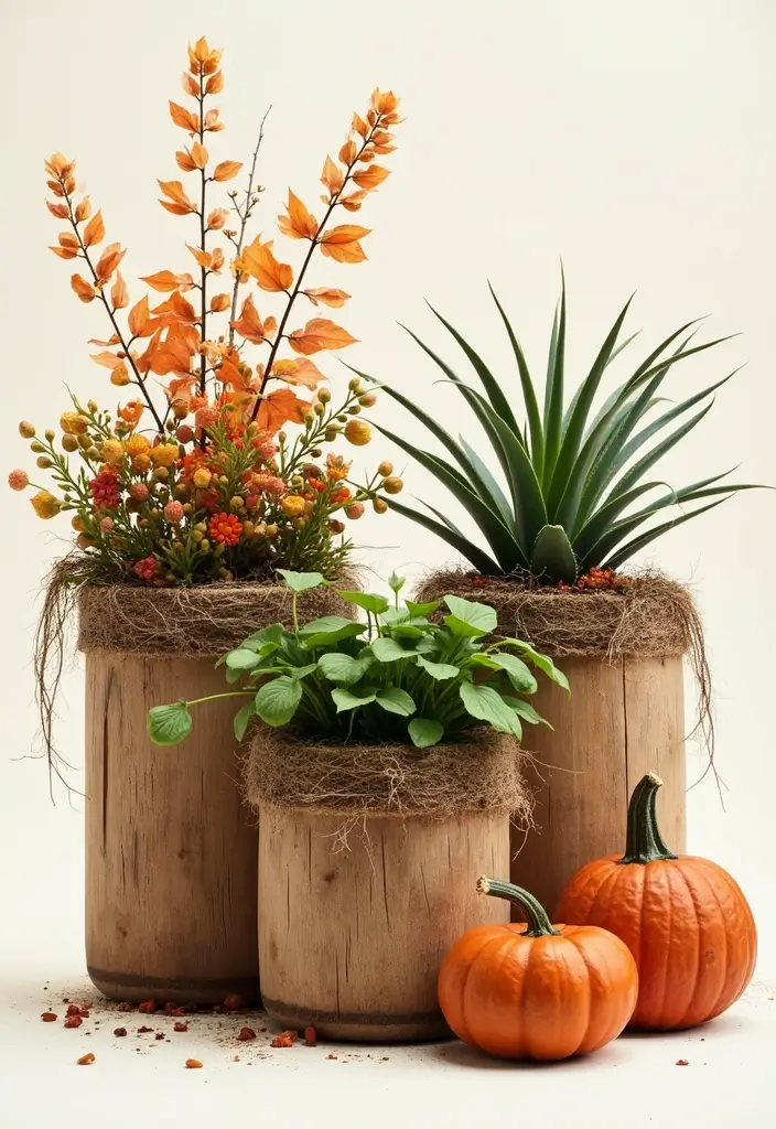 30 Fall Decor Ideas for the Home Boho Style with Earthy Charm - 17. Rustic Planters