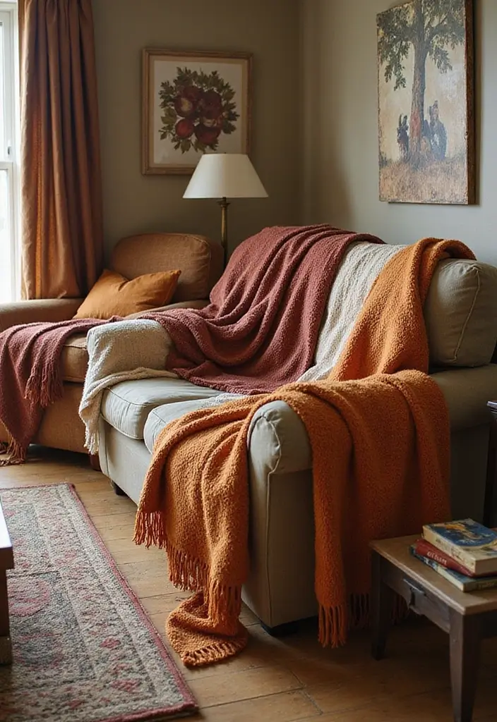 30 Fall Decor Ideas for the Home Boho Style with Earthy Charm - 25. Seasonal Throw Blankets