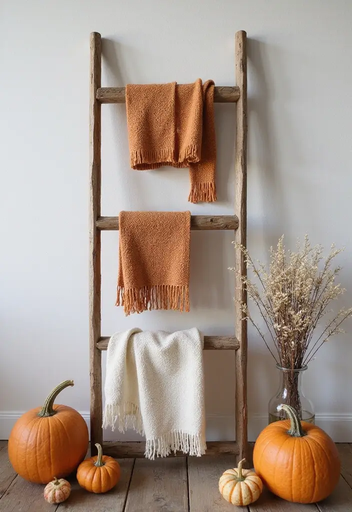 30 Fall Decor Ideas for the Home DIY Projects for Cozy Spaces - 11. Rustic Ladder Decor
