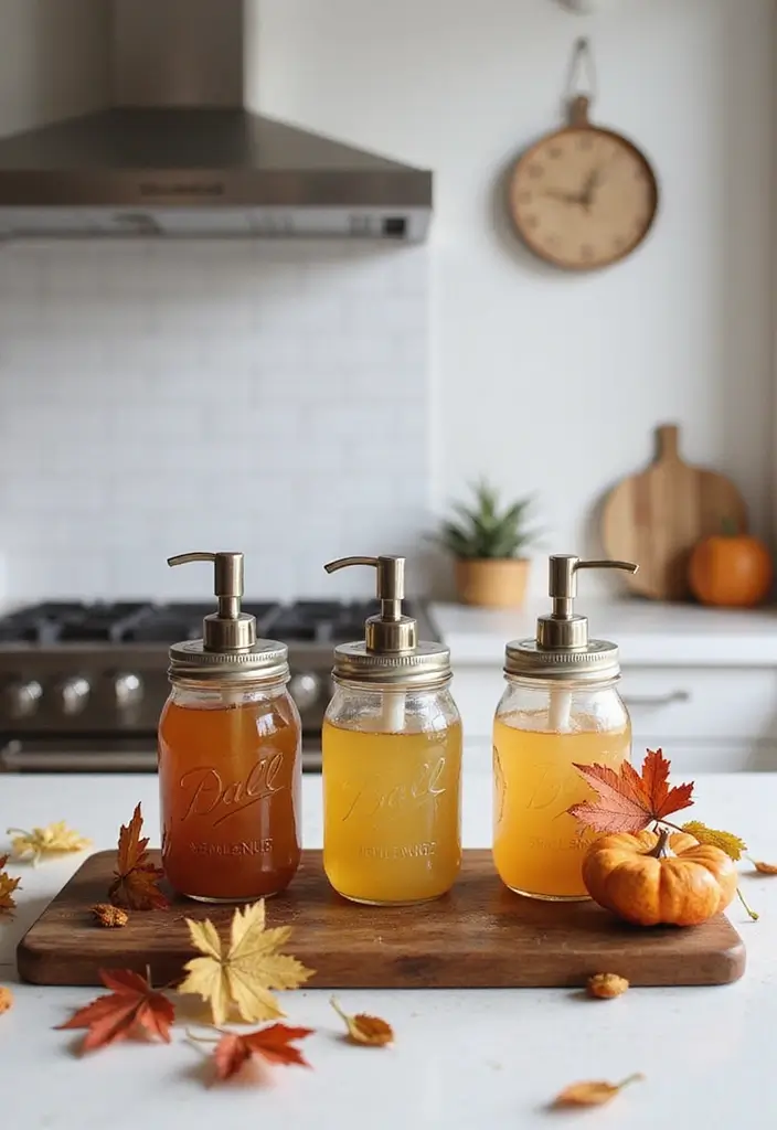 30 Fall Decor Ideas for the Home DIY Projects for Cozy Spaces - 20. Seasonal Soap Dispensers