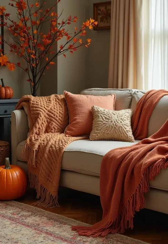 30 Fall Decor Ideas for the Home DIY Projects for Cozy Spaces - 9. Cozy Blankets and Throws