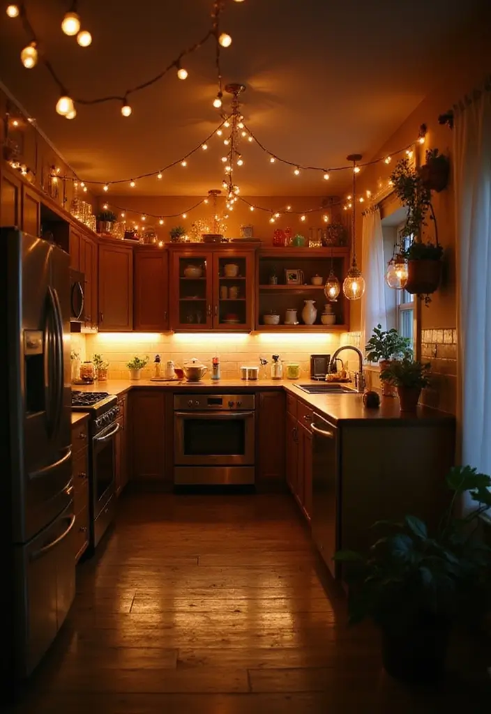 30 Fall Decor Ideas for the Home Kitchens Filled with Seasonal Magic - 21. Warm Lighting