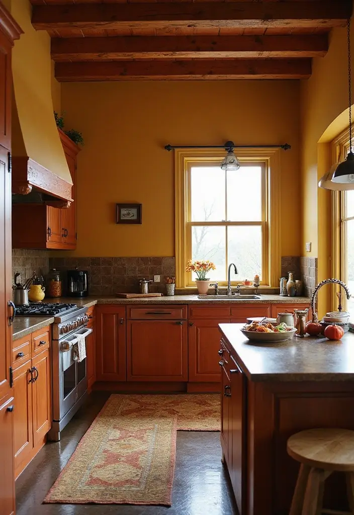 30 Fall Decor Ideas for the Home Kitchens Filled with Seasonal Magic - 27. Warm Color Palette
