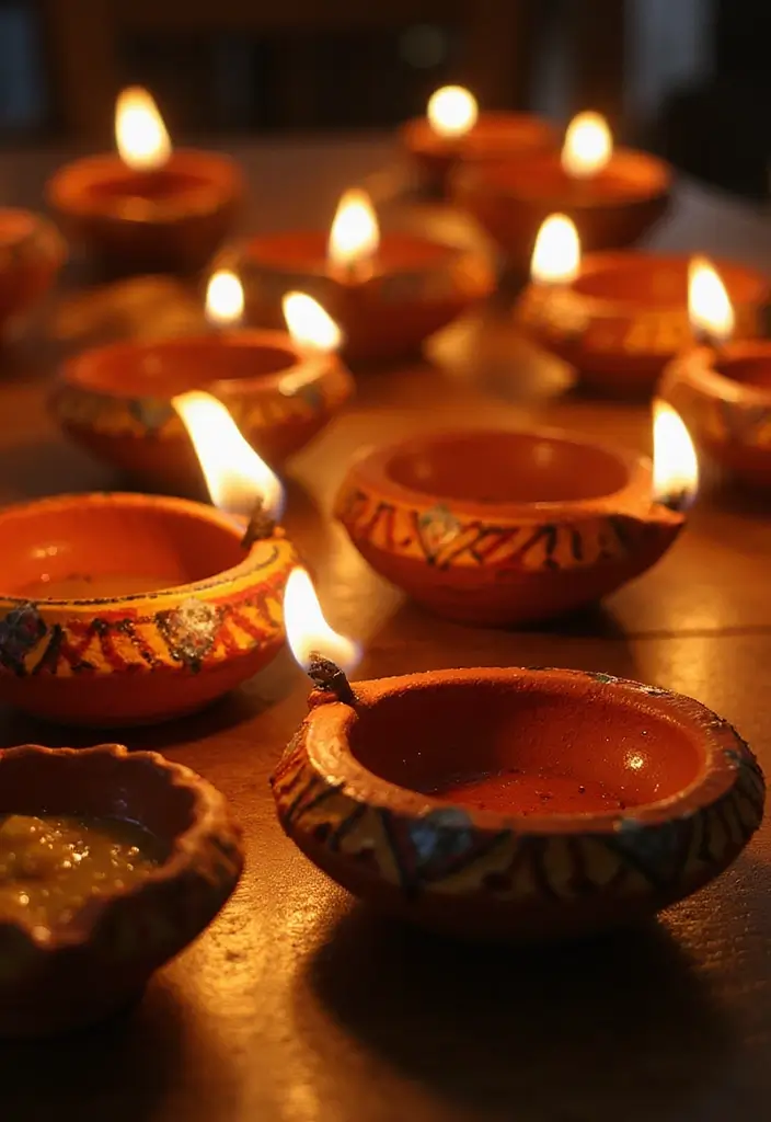 30 Ganesh Decoration Ideas for Eco-Friendly Home Decor DIY - 11. Clay Diyas for Lighting