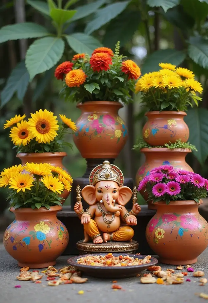 30 Ganesh Decoration Ideas for Eco-Friendly Home Decor DIY - 18. Terracotta Pot Decor
