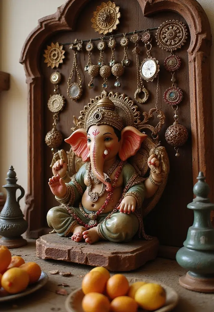 30 Ganesh Decoration Ideas for Eco-Friendly Home Decor DIY - 23. Upcycled Jewelry as Decor