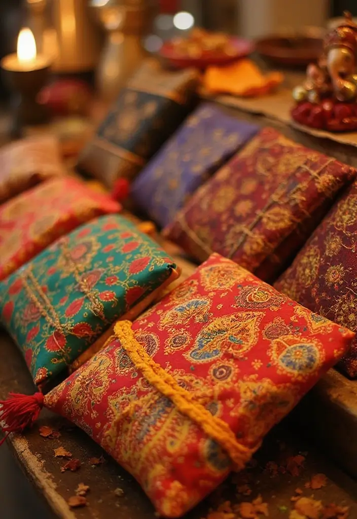 30 Ganesh Decoration Ideas for Eco-Friendly Home Decor DIY - 25. Fabric Gift Bags
