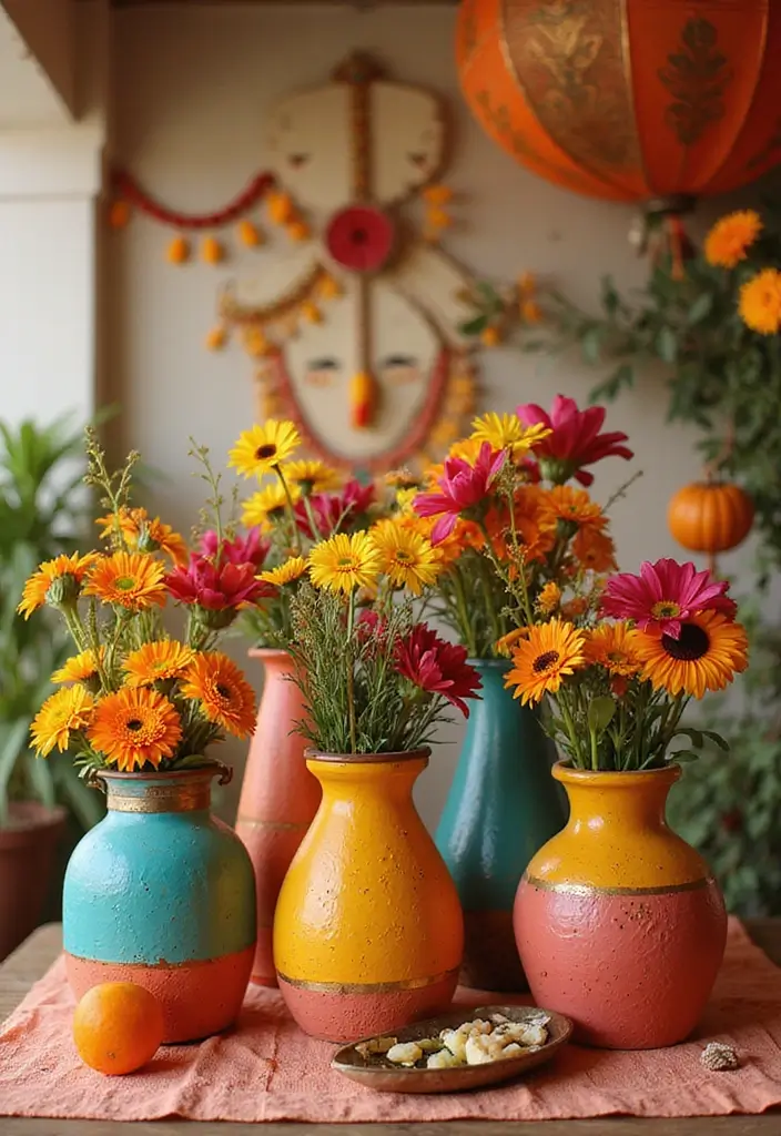 30 Ganesh Decoration Ideas for Eco-Friendly Home Decor DIY - 28. Creative Flower Vases