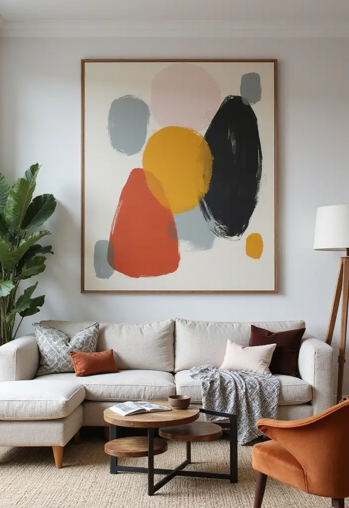 30 Home Decor Ideas for Modern Living Room Design - 16. Bold Artwork Displays