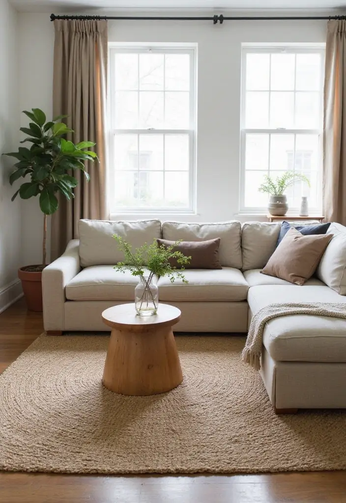 30 Home Decor Ideas for Modern Living Room Design - 17. Natural Fiber Rugs