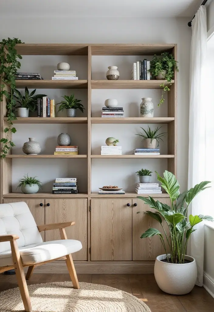 30 Home Decor Ideas for Modern Living Room Design - 7. Open Shelving for Display