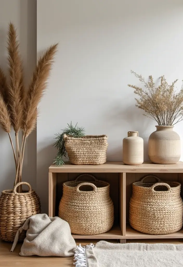 30 Winter Decor Ideas for the Home to Keep It Cozy and Bright - 21. Natural Fiber Baskets