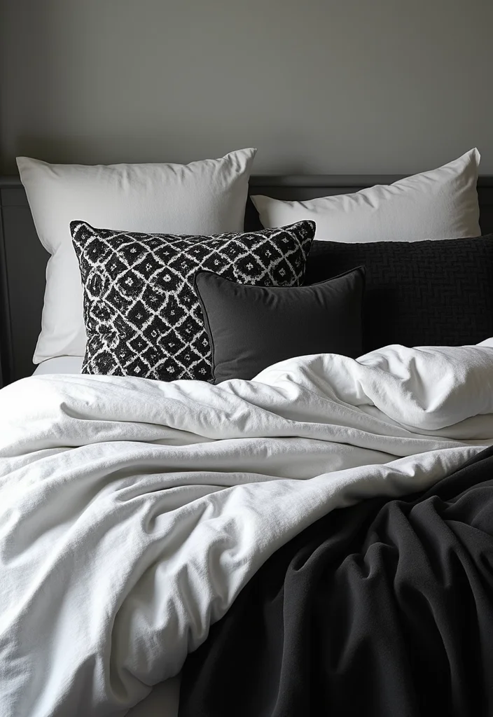 Black and White Home Decor: A Sleek Guide with 17 Modern Monochrome Inspirations - 8. High-Contrast Textiles