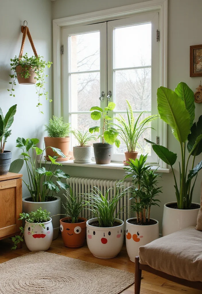 Cute Home Decor Ideas Living Room: A Cozy Guide with 17 Playful Styling Inspirations - 10. Whimsical Plant Displays