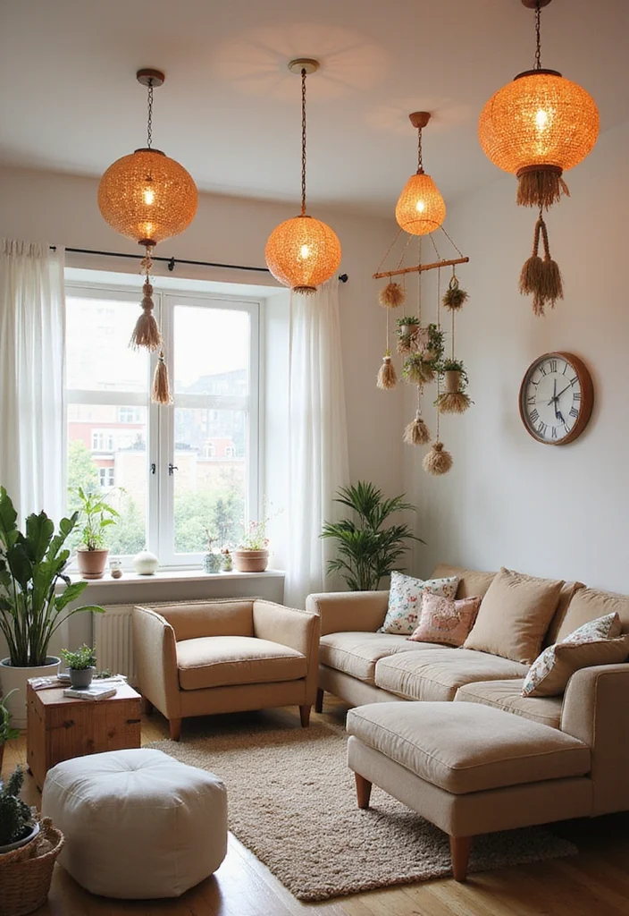 Cute Home Decor Ideas Living Room: A Cozy Guide with 17 Playful Styling Inspirations - 11. Playful Ceiling Decor