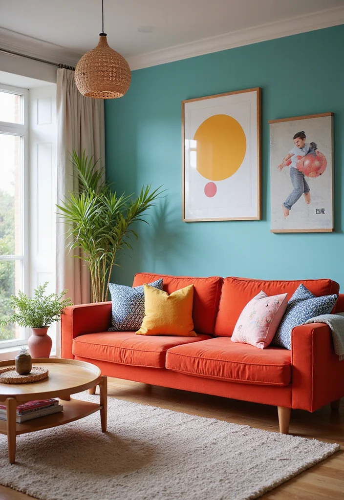 Cute Home Decor Ideas Living Room: A Cozy Guide with 17 Playful Styling Inspirations - 15. Bright Accent Colors