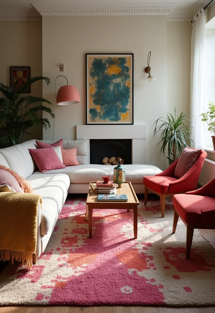 Cute Home Decor Ideas Living Room: A Cozy Guide with 17 Playful Styling Inspirations - 4. Funky Floor Rugs