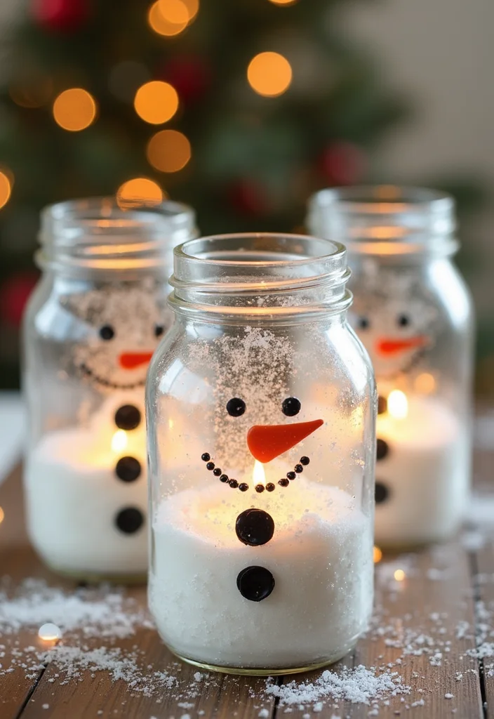 DIY Christmas Decorations for Home Decor: A Heartwarming Guide with 18 Festive Creative Inspirations - 14. Snowman Jars