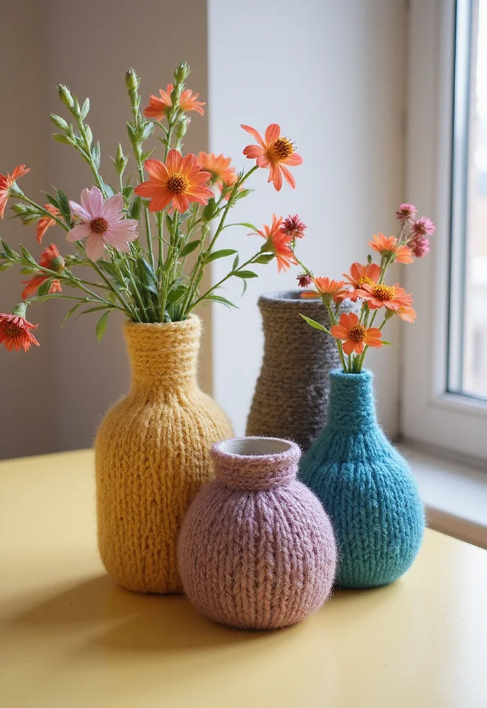 DIY Home Decor Dollar Store: A Crafty Guide with 17 Affordable Creative Inspirations - 5. Cozy Yarn-Wrapped Vases