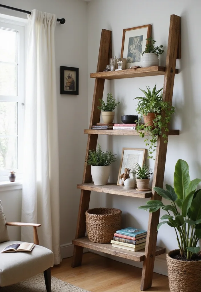 DIY Home Decor Easy Creative: A Simple Guide with 19 Beginner-Friendly Craft Inspirations - 12. Repurposed Ladder Shelves