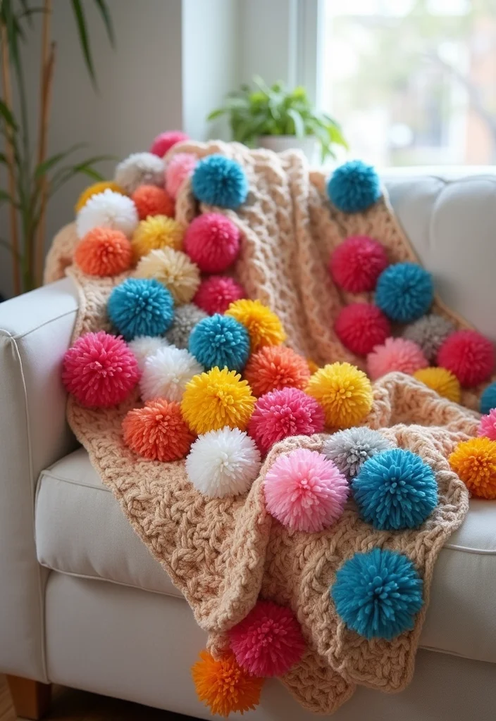 DIY Home Decor Easy Creative: A Simple Guide with 19 Beginner-Friendly Craft Inspirations - 16. DIY Pom Pom Throws