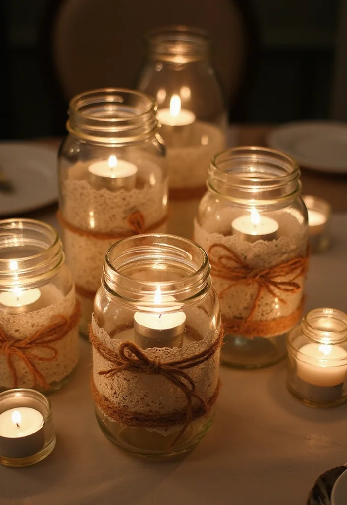 DIY Home Decor Easy Creative: A Simple Guide with 19 Beginner-Friendly Craft Inspirations - 3. Upcycled Glass Jars as Candle Holders
