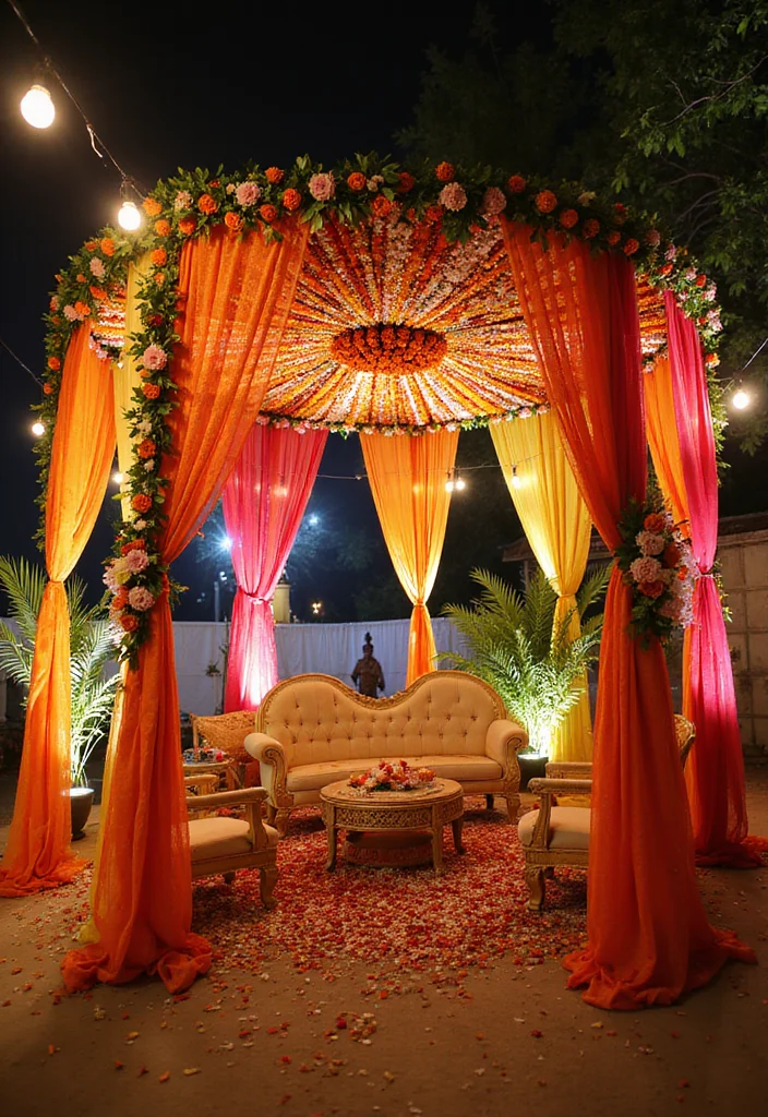 DIY Mehendi Decor Ideas at Home: A Cultural Guide with 18 Colorful Ceremony Inspirations - 1. Floral Mandap Magic