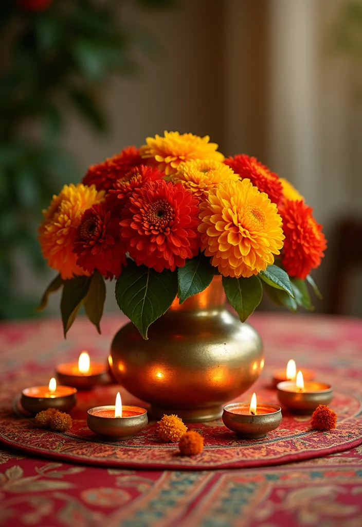 Dining Table Decor Indian Home: A Cultural Guide with 17 Elegant Table Styling Inspirations - 1. Festive Floral Arrangements